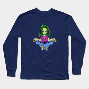 Meditating yoga alien Long Sleeve T-Shirt